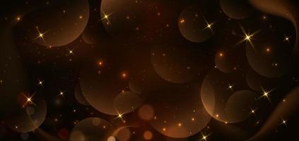 Abstract elegant bokeh golden light effect on dark brown background. vector