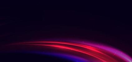 Abstract technology futuristic neon curved glowing red and pink light lines with speed motion blur effect on dark blue background. vector