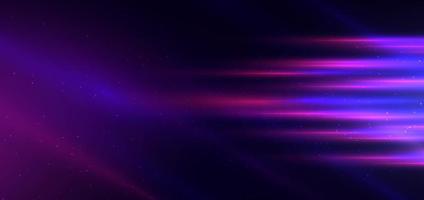 tecnología abstracta líneas de luz azul y rosa brillantes horizontales de neón futurista con efecto de desenfoque de movimiento de velocidad sobre fondo azul oscuro. vector