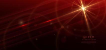 Abstract red elegant background with gold lighting effect sparkle and bokeh with copy space for tech. Luxury design style. vector