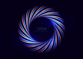 Abstract technology futuristic neon circle glowing blue and orange light lines with speed motion blur effect on dark blue background. vector