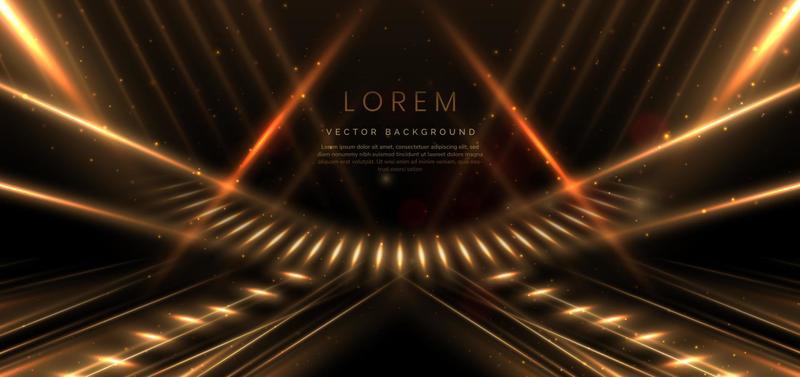 Elegant scence golden triangle glowing with circle lighting effect and sparkle on black background. Template luxury premium award design.