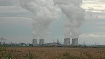 Cooling towers of a nuclear power plant. Nuclear power station Dukovany. Vysocina region, Czech republic, Europe. video
