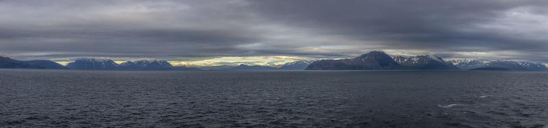 Panoramic picture of the Norwegian region of Lofoten from sea view in summer photo