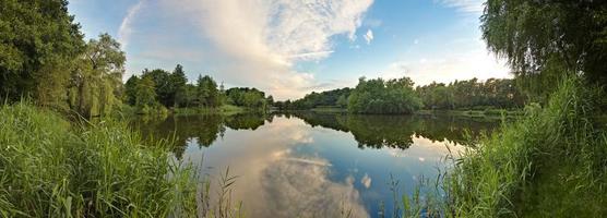 Shot over a lake in the evening in summer with water reflection photo