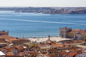 Aerial view on Praca do Comercio from Castelo de Sao Jorge in Lisbon in summer photo