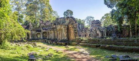 Mystical and famous ruins of Anchor Wat in Cambodia with no people in summer photo