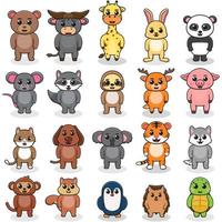 Set of cute cartoon animals. Vector illustration. Vector collection funny animals. Illustration set with different animals. isolated on white background