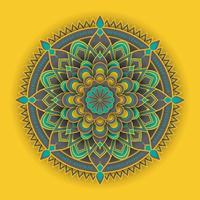 Mandala design in gray green and yellow design for ramadan or eid template design vector