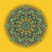 Mandala design in gray green and yellow design for ramadan or eid template design vector