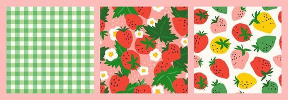 Floral seamless patterns with Strawberry. Vector abstract design for paper, cover, fabric, interior decor and other use