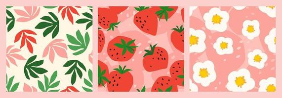 Floral seamless patterns with Strawberry. Vector abstract design for paper, cover, fabric, interior decor and other use