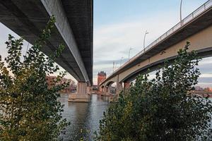 View of the Nibelungen Tower and Nibelungen Bridge in Worms without traffic and people photo