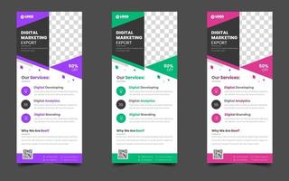 digital marketing corporate business roll up banner or stand banner design template with purple, green, red color. digital marketing corporate business modern rack card and dl flyer design template. vector