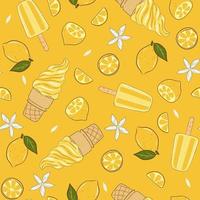 Seamless pattern with lemon ice cream. Vector graphics.