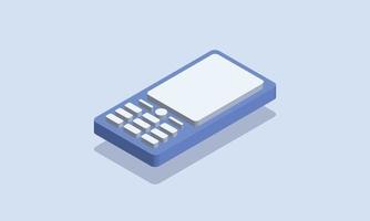 Blue phone simple isometric icon for gadget related design element. Classic cellphone with button design. vector