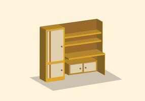 Isometric wooden desk with hutch  design concept. Wood furniture design element for indoor decoration. Simple desk with cabinet design. vector