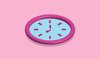 Isometric clock simple icon for design element. 3d pink wall clock. vector