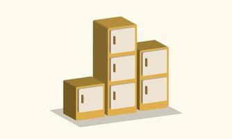 Isometric wooden cabinet flat vector design for school, office, house, or storage related design element. 3d stacked cabinet simple design.