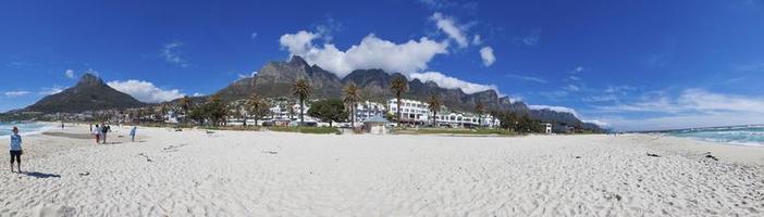 Panorama from Camps bay Beach over Table Mountain and Lions Head photo