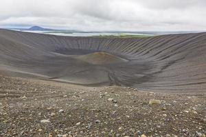 View to the Hverfjall volcano crater on Iceland in summer during daytime photo