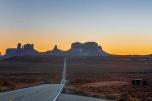 Rock formation of Monument Valley in evening backlight in winter photo