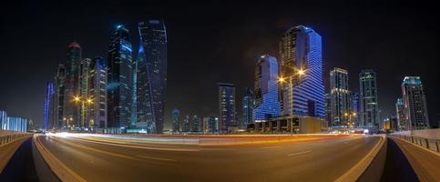 Panoramic picture of Dubai Marina skyline at night in November photo