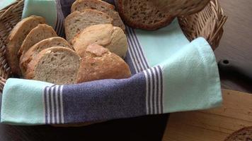 Basket with fresh bread. Sliced bread. video