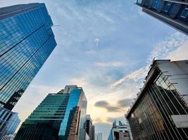 Horizontal banner of large city buildings with sky. photo