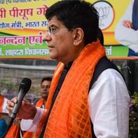 New Delhi, India - November 27 2022 - Piyush Goyal Cabinet Minister and core member of Bharatiya Janata Party BJP during a rally in support of BJP candidate ahead of MCD local body Elections 2022 photo