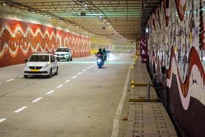 New Delhi, India, June 21 2022 - PM Narendra Modi dedicate Pragati tunnel and five underpass of Pragati Maidan Integrated Transit Corridor Project to nation, Pragati Tunnel opens for traffic movement photo