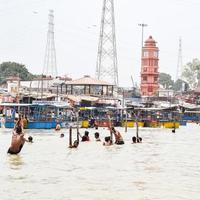 Garh Mukteshwar, UP, India - June 11 2022 - Ganga as seen in Garh Mukteshwar, River Ganga is believed to be the holiest river for Hindu, View of Garh Ganga Brij ghat a famous religious place for Hindu photo