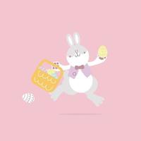 happy easter festival with animal pet bunny rabbit and egg, pastel color, flat vector illustration cartoon character