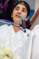 New Delhi, India, October 16 2022 - BK Shivani during meditation session, Shivani Verma, better known as BK Shivani, is a teacher in the Brahma Kumaris spiritual yoga and meditation movement of India photo