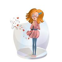 imagen vectorial de una chica enamorada contando sus historias en el escenario a través de la música. dibujos animados. eps 10 vector