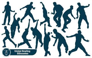 Cricket player bowling silhouettes in different poses vector