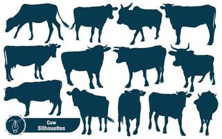 Collection of Cow Silhouette in different poses vector