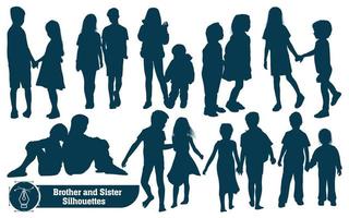 Collection of Brother and Sister Silhouettes in different poses set vector