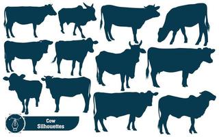 Collection of Cow Silhouette in different poses vector