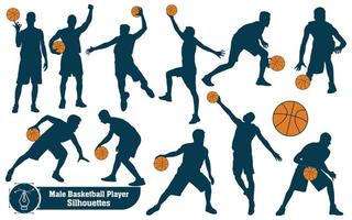 Black and white male Basketball Player Silhouettes vector