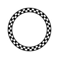 Black and white checkered circle frame. Checker board circular border vector illustration. Checked squares round logo template.