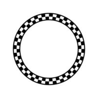 Black and white checkered circle frame. Checker board circular border vector illustration. Checked squares round logo template.