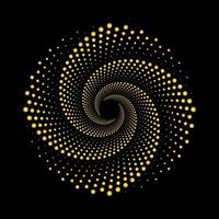 Plantilla de vector de círculo de vórtice en espiral con puntos dorados de lujo. símbolo de logotipo de patrón de remolino de puntos dorados circulares.