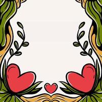 fondo de san valentín de ilustración vectorial para plantilla de redes sociales con espacio de copia decorado con raíces y hojas y corazones vector