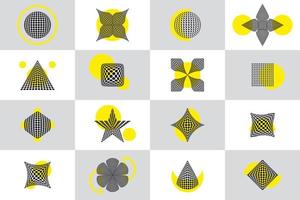 Big set of black textured background. Abstract dotted shapes, round halftone geometric dot gradient and pop art texture. vector