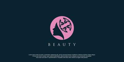 logotipo de cara de mujer de belleza con ilustración de vector de icono de diseño de elemento floral