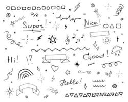 Vector set of different doodles. Hand drawn elements