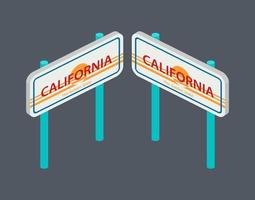 Isometric set of pillars with arrows indicating the direction of California for the map. Vector illustration.