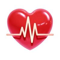 Realistic volumetric drawing of a heart with a cardiogram on a white background for printing and decorating postcards, sites. Vector illustration.