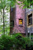Travel to Vienna, Austria. The view on the colorful house in the rainy weather. photo
